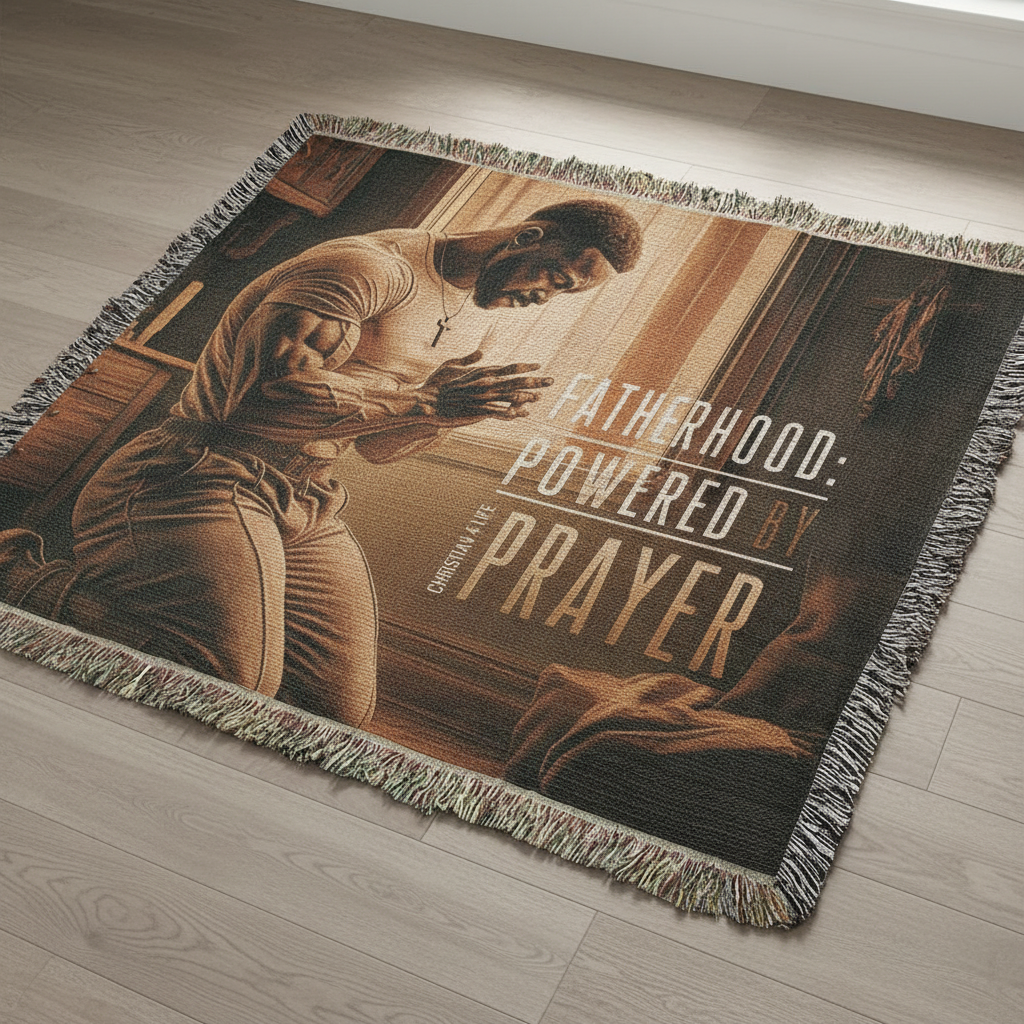 "Fatherhood, Powered by Prayer" Christian Woven Blanket