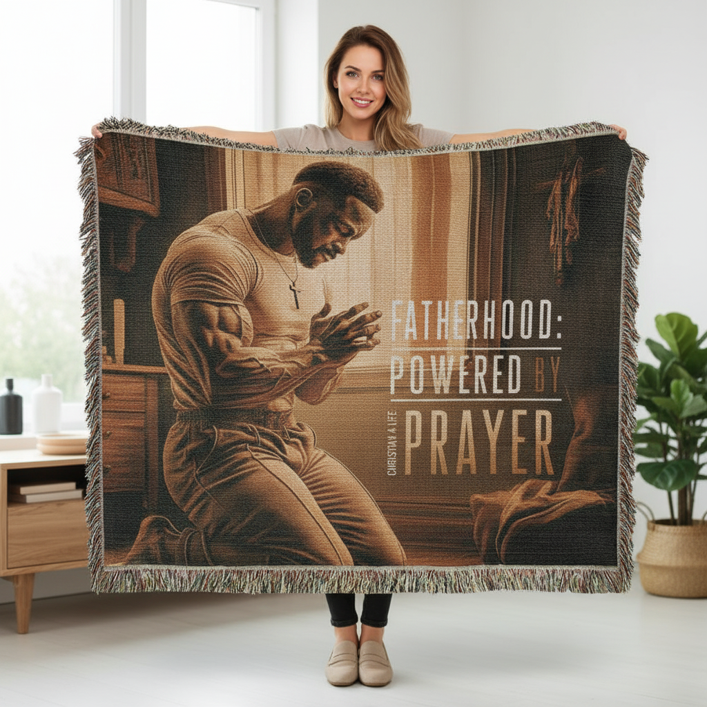 "Fatherhood, Powered by Prayer" Christian Woven Blanket