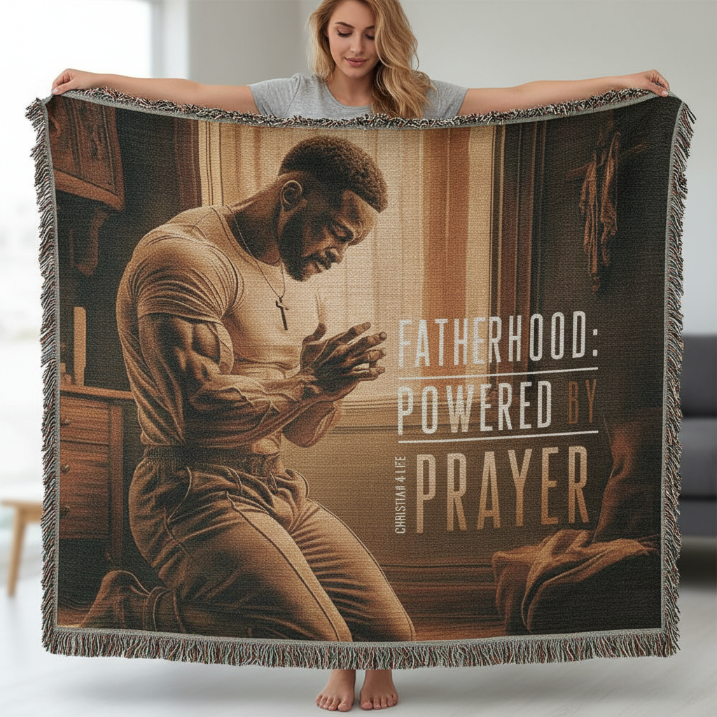 "Fatherhood, Powered by Prayer" Christian Woven Blanket