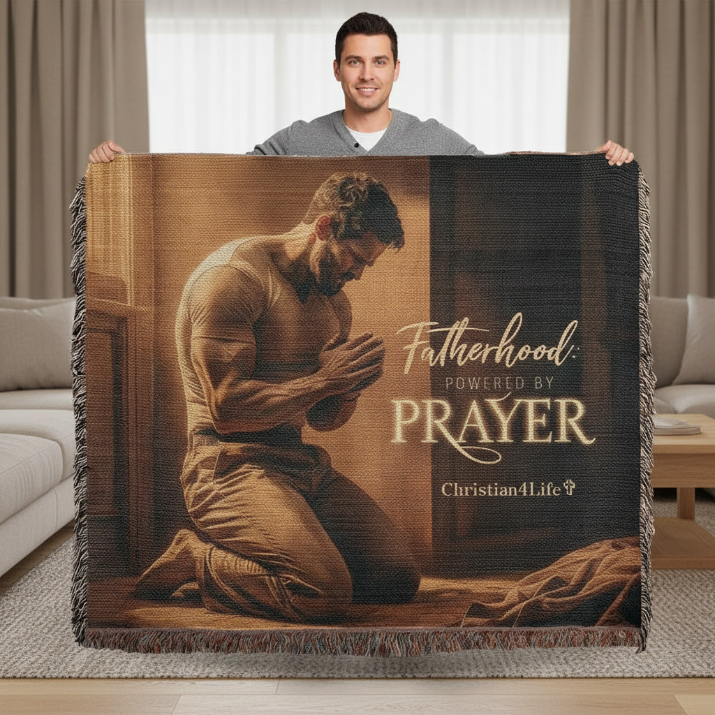 Christian Woven Blanket "Fatherhood, powered by Prayer"