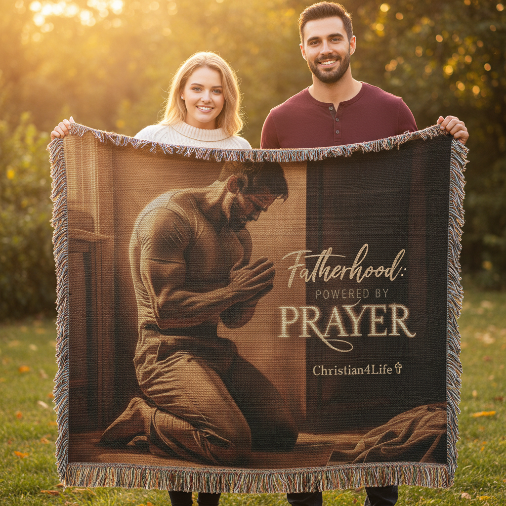 Christian Woven Blanket "Fatherhood, powered by Prayer"