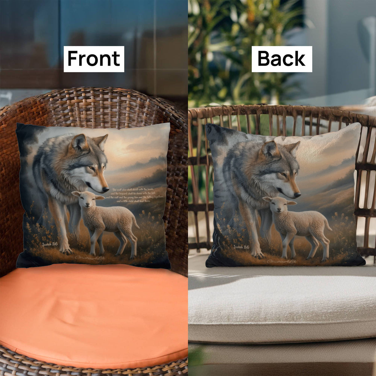 Wolf and Lamb Bible Verse Classic Pillow Isaiah 11:6 Bible quote, KJV (multiple sizes)