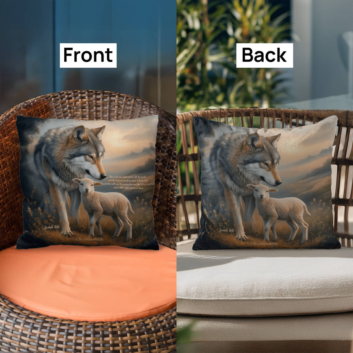 Wolf and Lamb Bible Verse Classic Pillow Isaiah 11:6 Bible quote, KJV (multiple sizes)