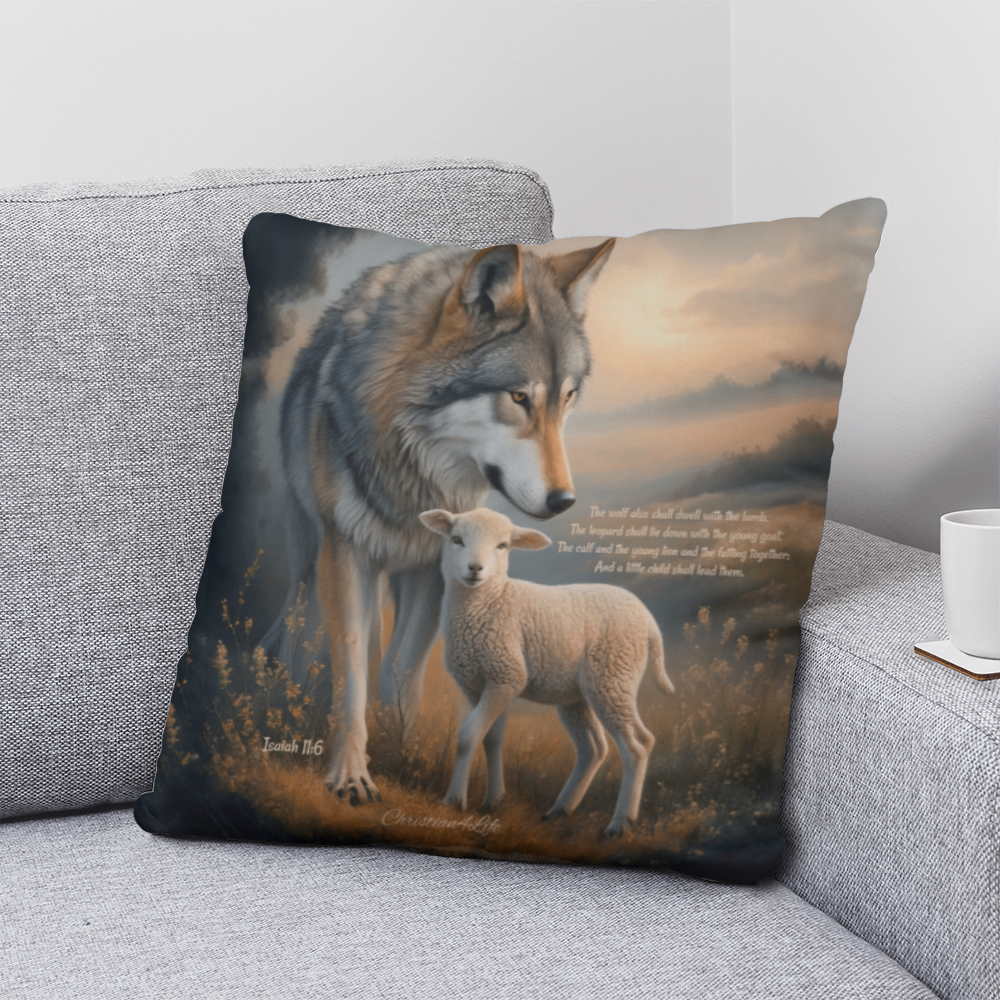 Wolf and Sheep Bible Verse Spun Polyester Square Pillowcase (multiple sizes)