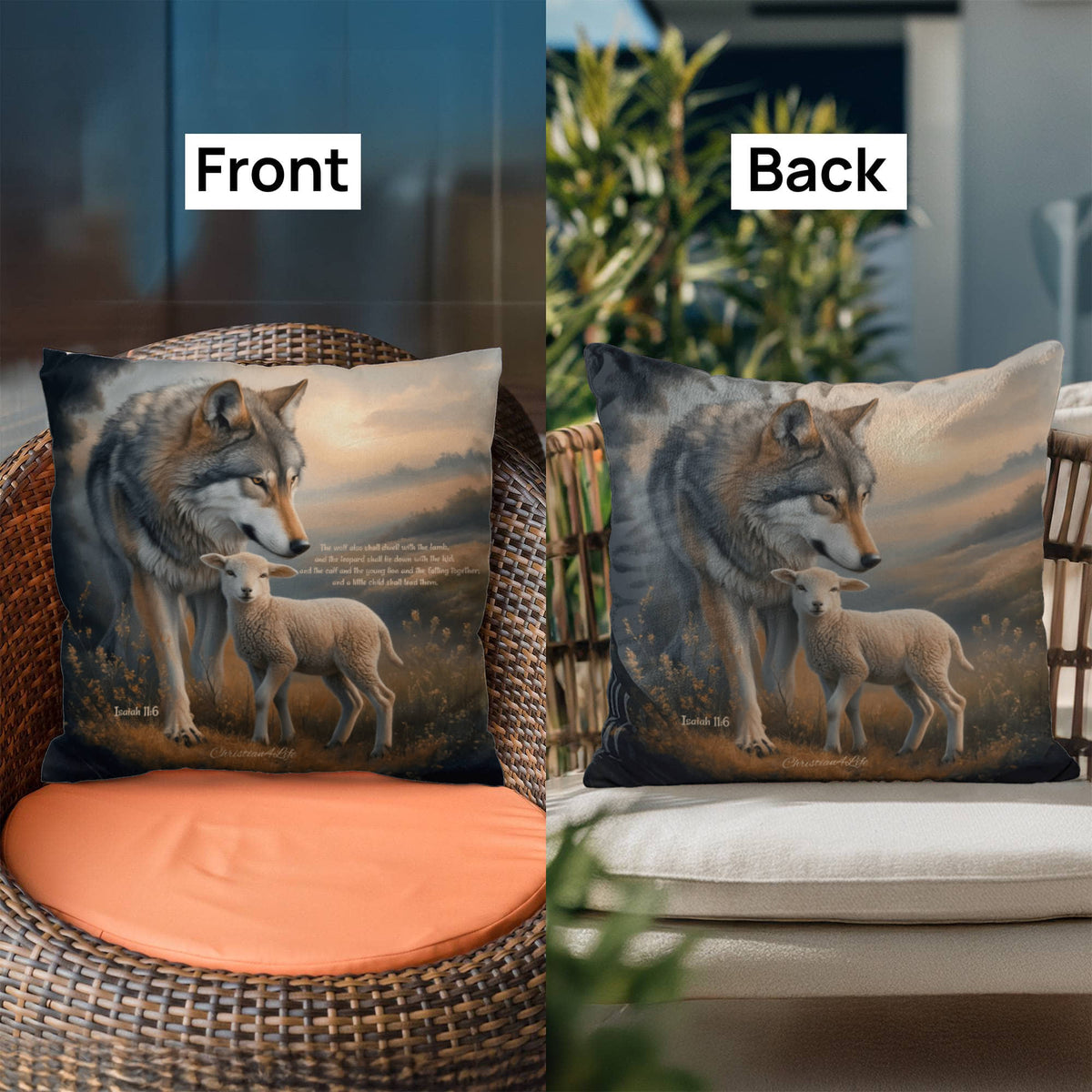 Wolf and Lamb Bible Verse Classic Pillow Isaiah 11:6 Bible quote, KJV (multiple sizes)