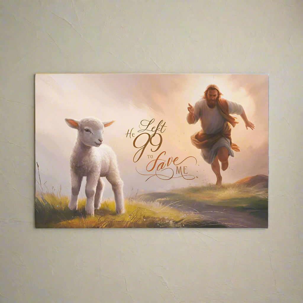 "He Left 99 to Save Me" Oil Style Gallery Wrapped Christian Wall Art Canvas (3:2)