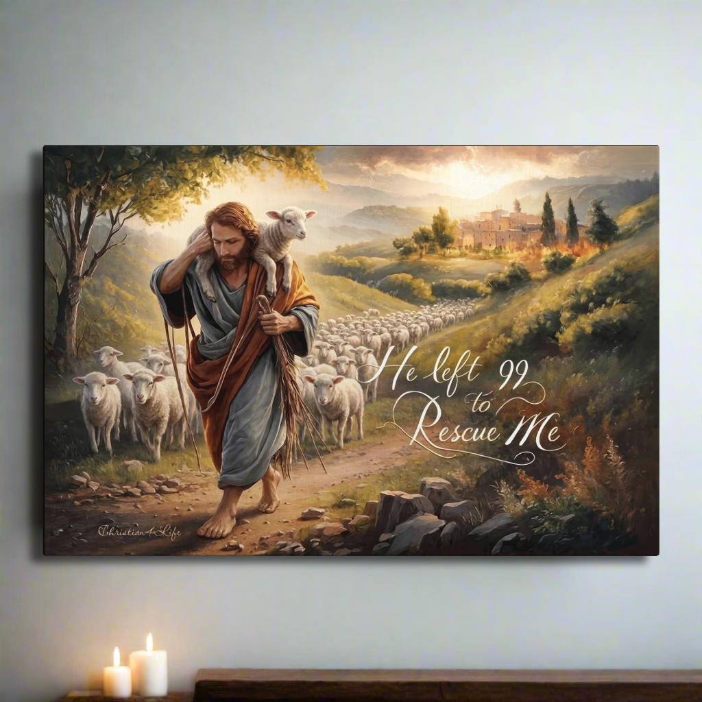 "He Left 99 To Rescue Me" Gallery Wrapped Christian Wall Art Canvas