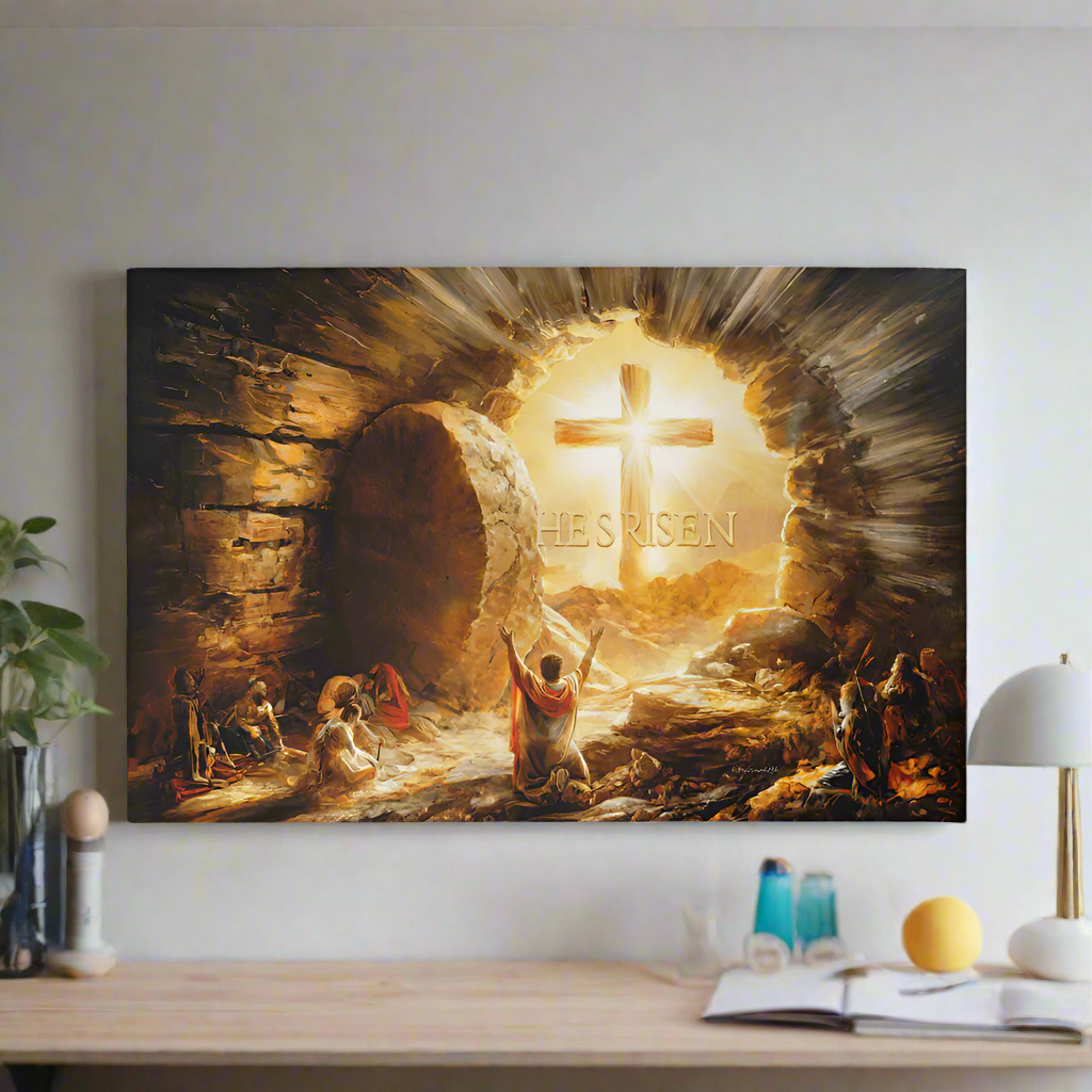 He Is Risen - Gallery Wrapped Canvas - Jesus Resurrection, Christian Easter Wall Art