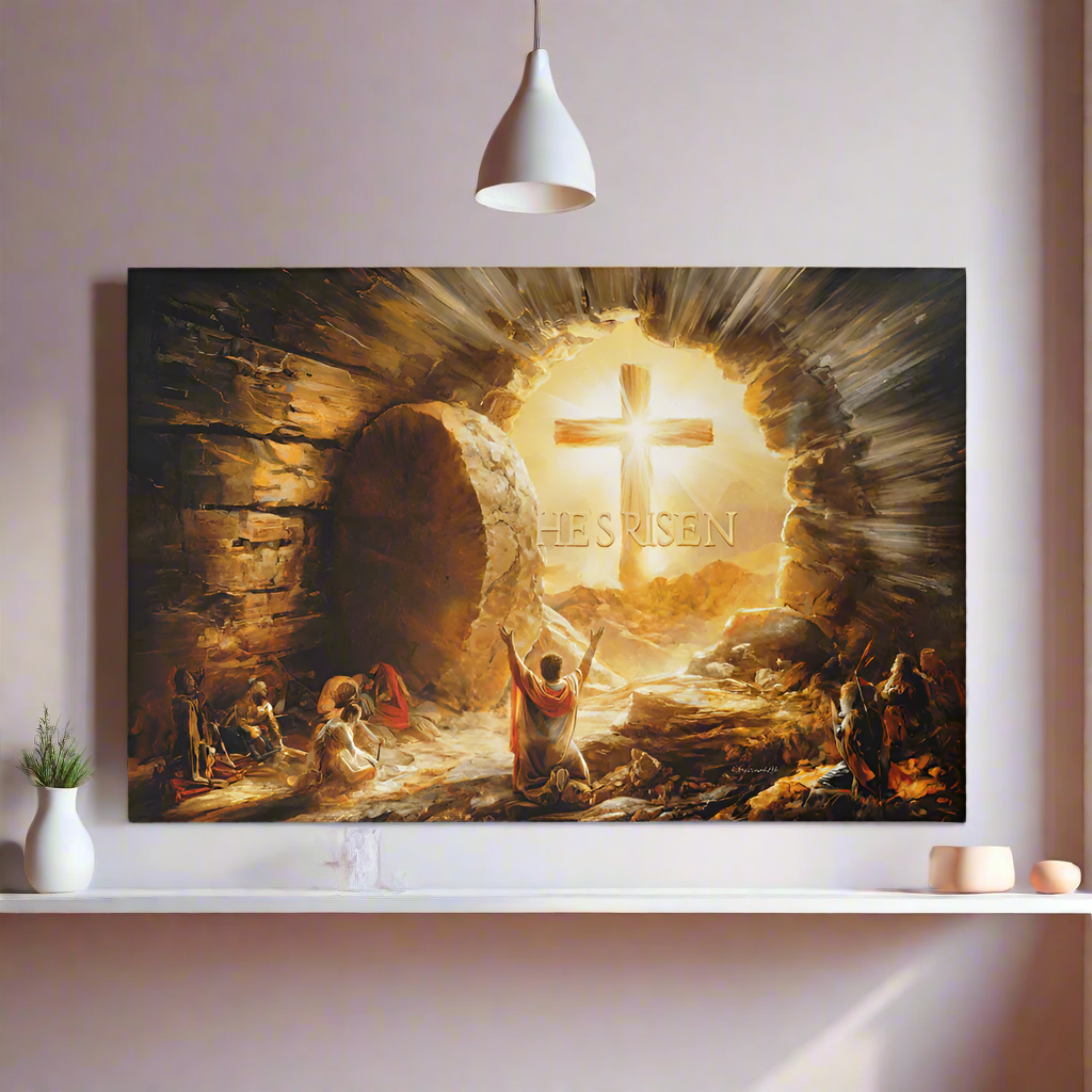 He Is Risen - Gallery Wrapped Canvas - Jesus Resurrection, Christian Easter Wall Art