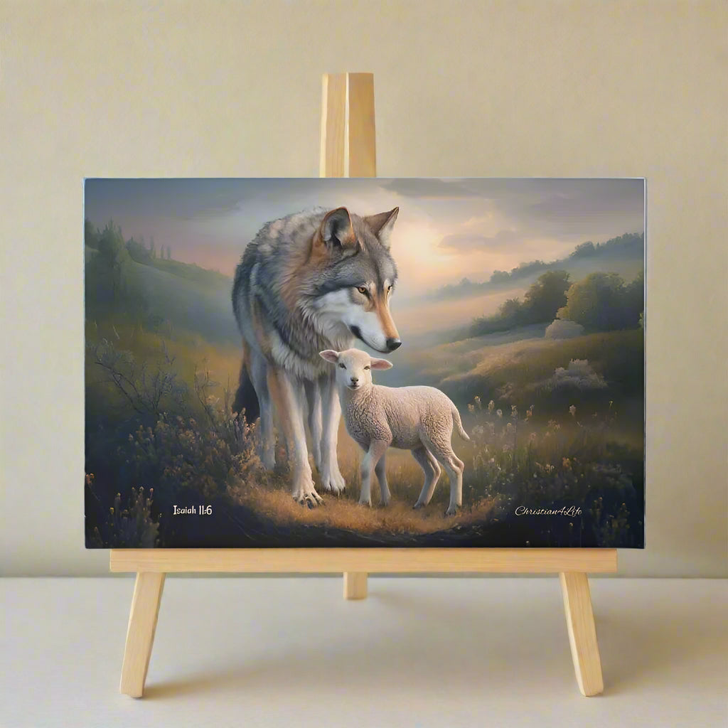 Wolf and Lamb, Christian Wall Art, Gallery Wrapped Canvas, Isaiah 11:6