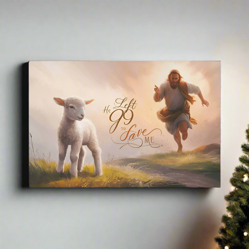"He Left 99 to Save Me" Oil Style Gallery Wrapped Christian Wall Art Canvas (3:2)