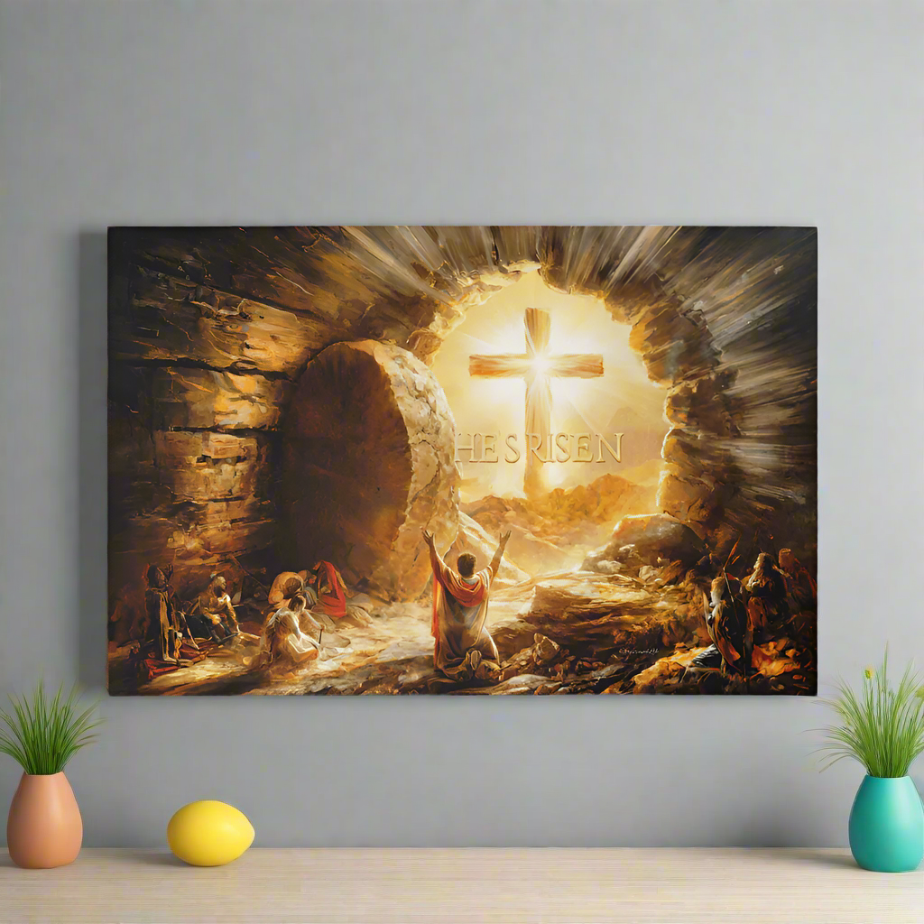 He Is Risen - Gallery Wrapped Canvas - Jesus Resurrection, Christian Easter Wall Art