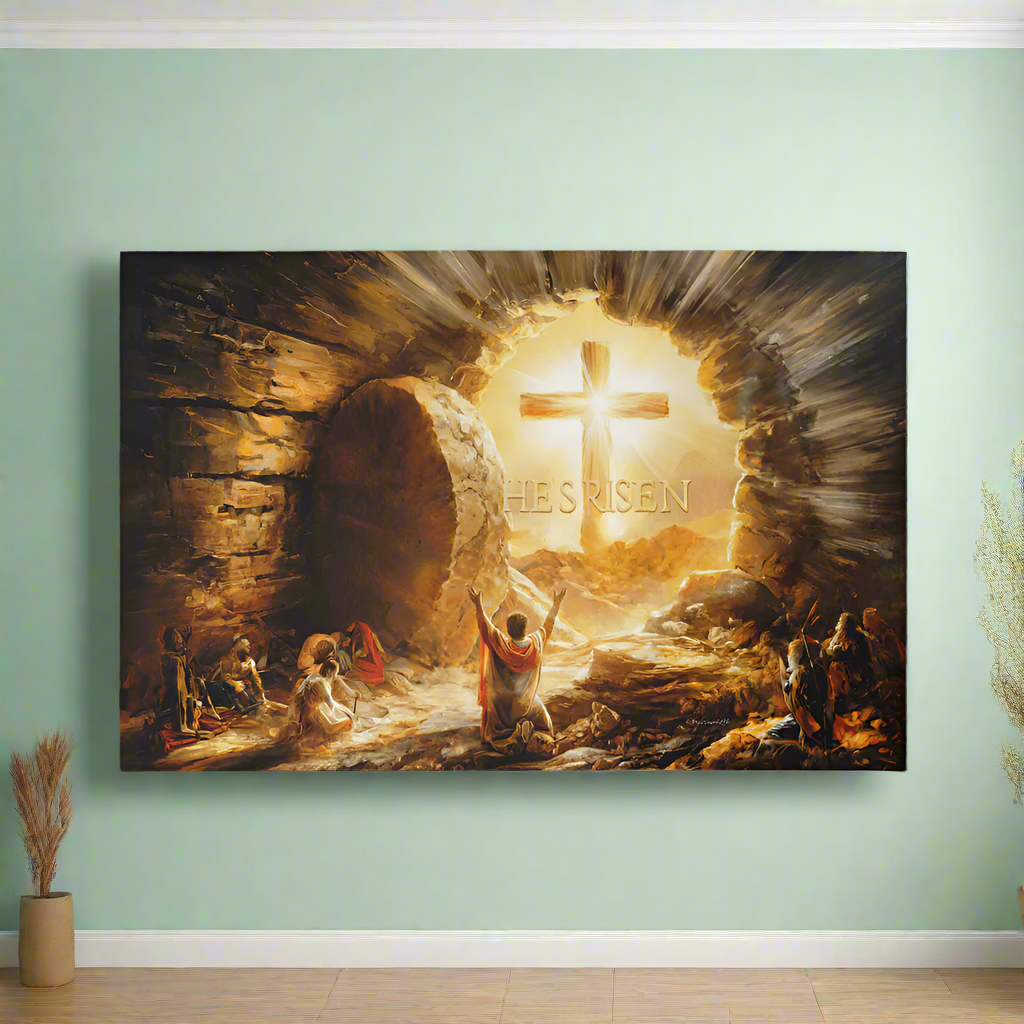 He Is Risen - Gallery Wrapped Canvas - Jesus Resurrection, Christian Easter Wall Art