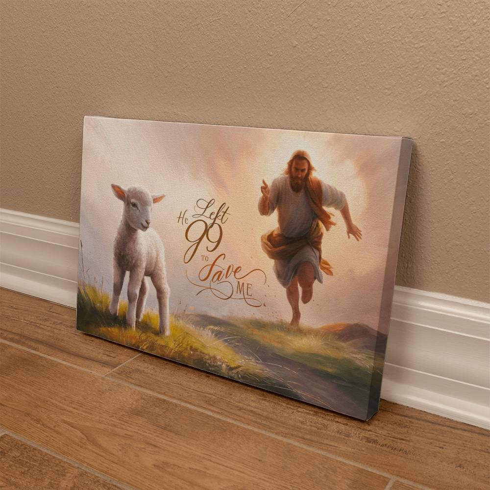 "He Left 99 to Save Me" Oil Style Gallery Wrapped Christian Wall Art Canvas (3:2)