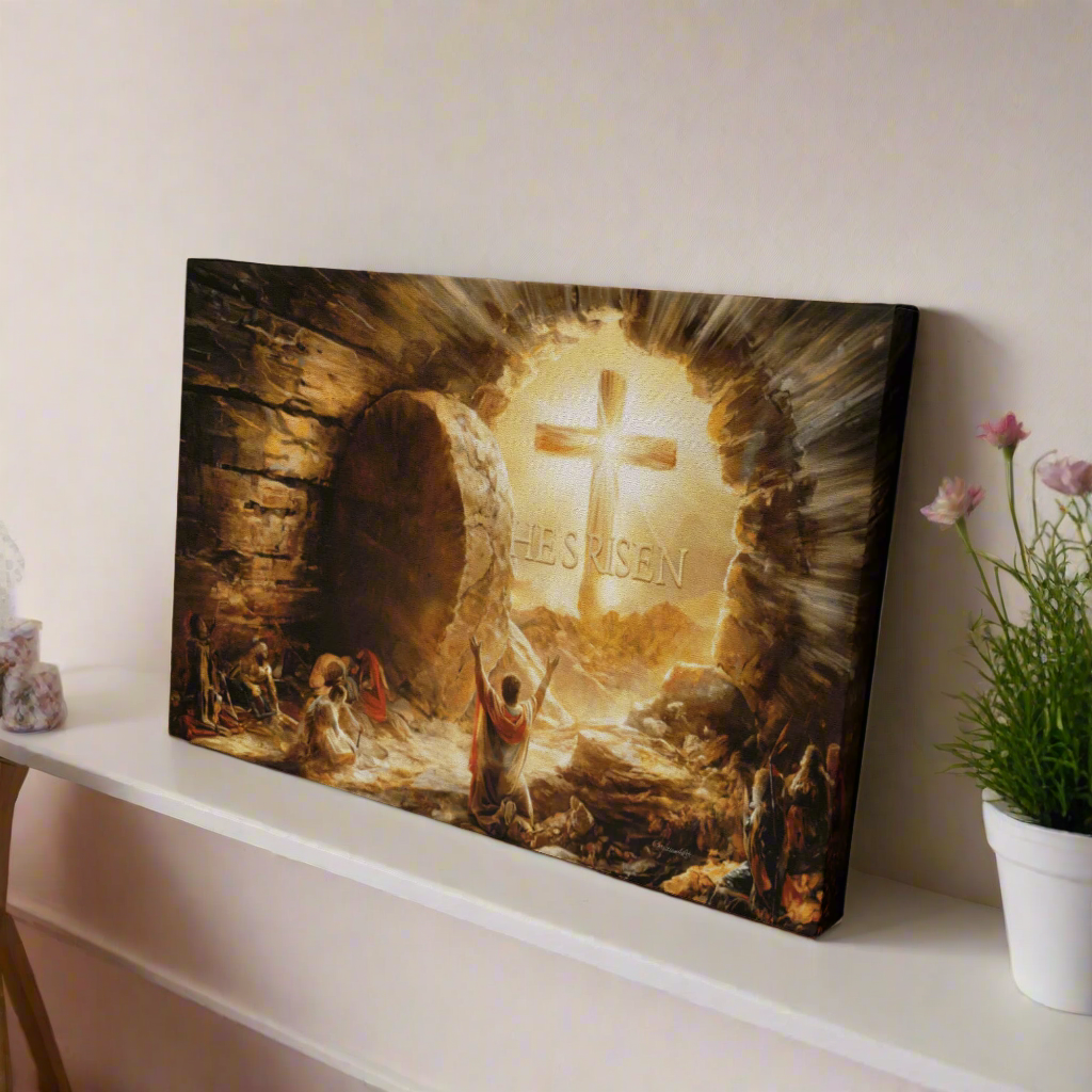 He Is Risen - Gallery Wrapped Canvas - Jesus Resurrection, Christian Easter Wall Art