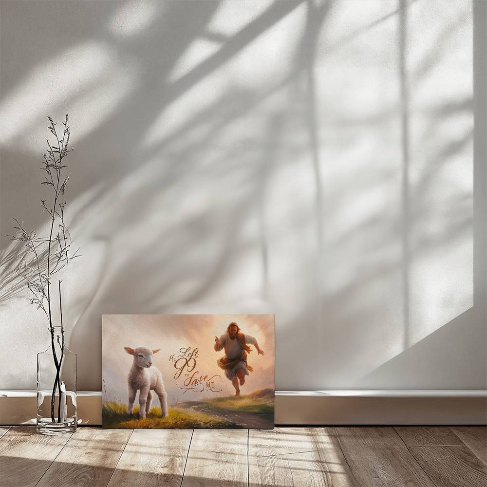 "He Left 99 to Save Me" Oil Style Gallery Wrapped Christian Wall Art Canvas (3:2)
