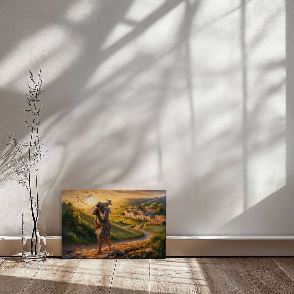 "Safe in the Good Shepherd's care" Gallery Wrapped Christian Wall Art Canvas (3:2)