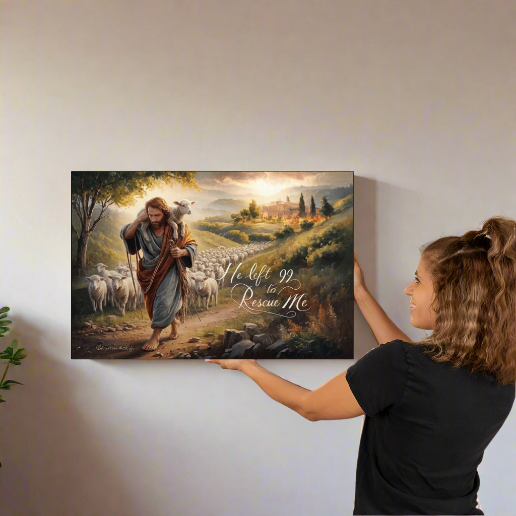 "He Left 99 To Rescue Me" Gallery Wrapped Christian Wall Art Canvas