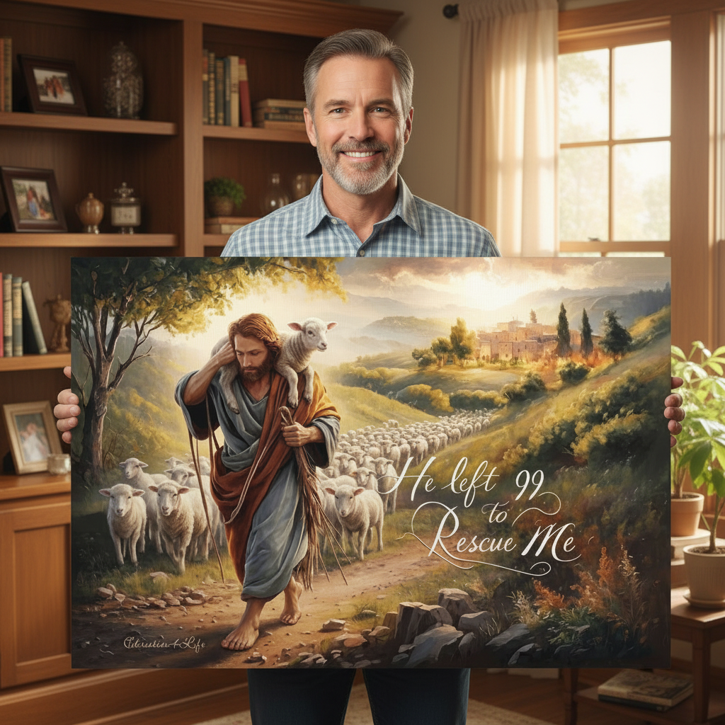 "He Left 99 To Rescue Me" Gallery Wrapped Christian Wall Art Canvas