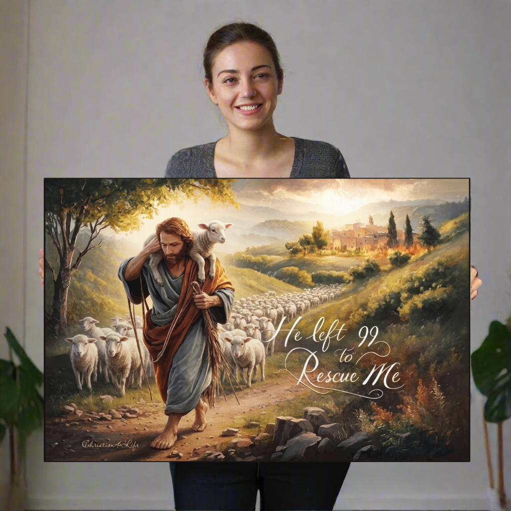 "He Left 99 To Rescue Me" Gallery Wrapped Christian Wall Art Canvas
