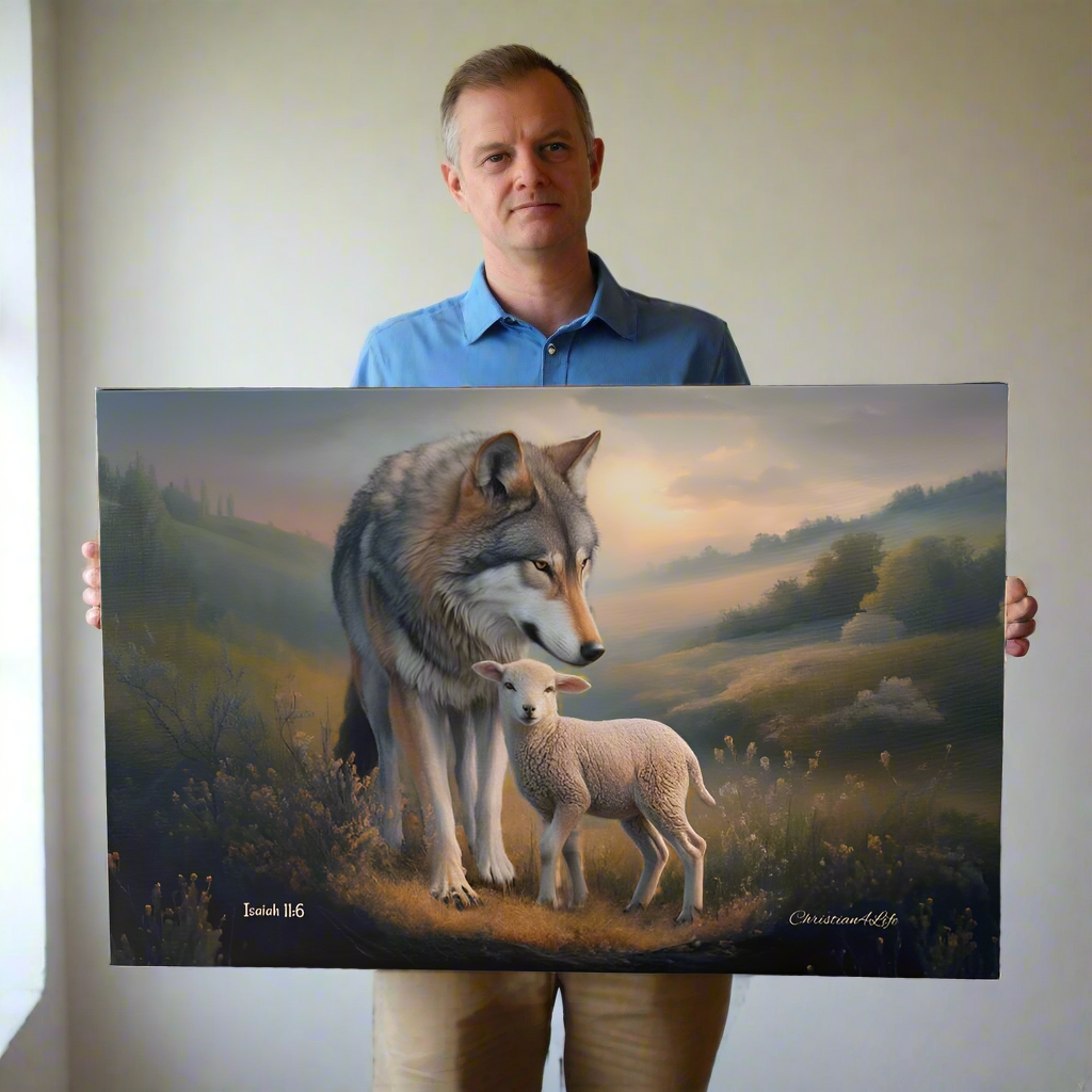 Wolf and Lamb, Christian Wall Art, Gallery Wrapped Canvas, Isaiah 11:6