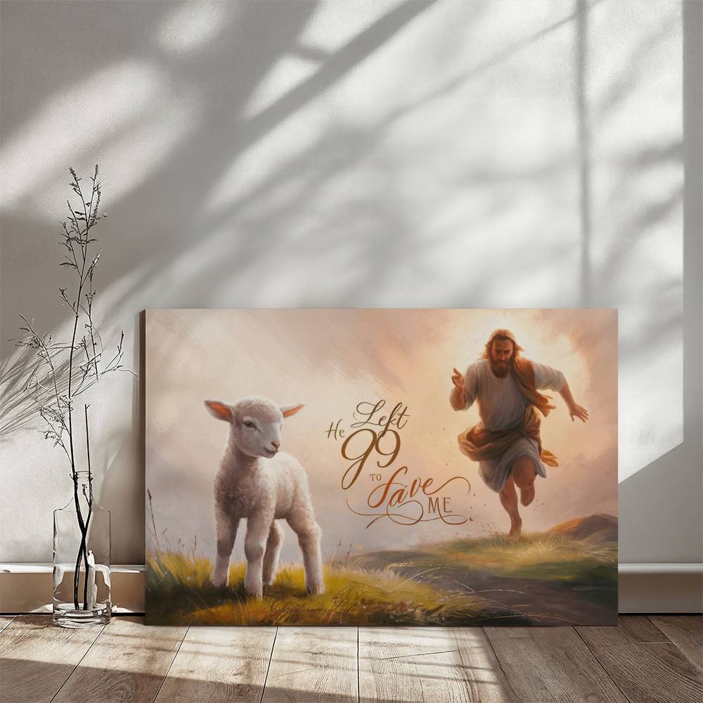 "He Left 99 to Save Me" Oil Style Gallery Wrapped Christian Wall Art Canvas (3:2)