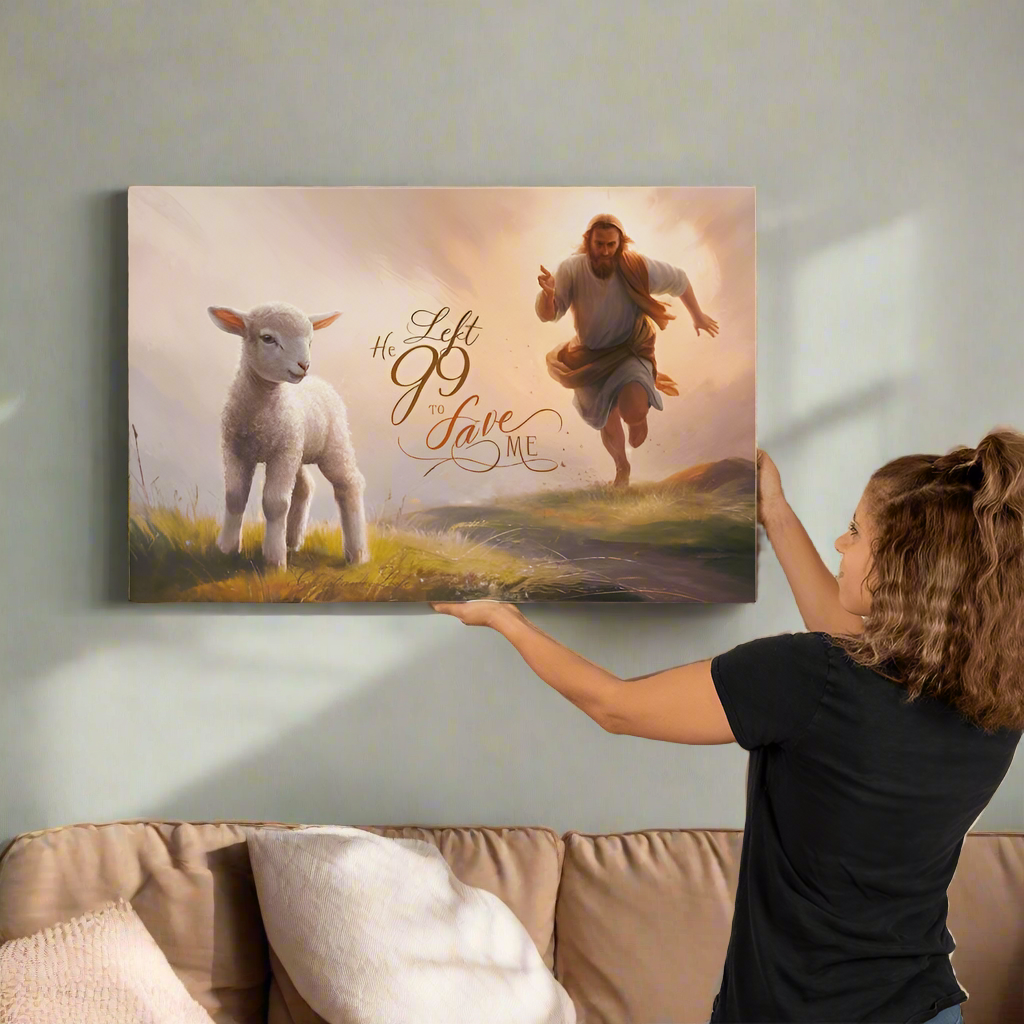 "He Left 99 to Save Me" Oil Style Gallery Wrapped Christian Wall Art Canvas (3:2)