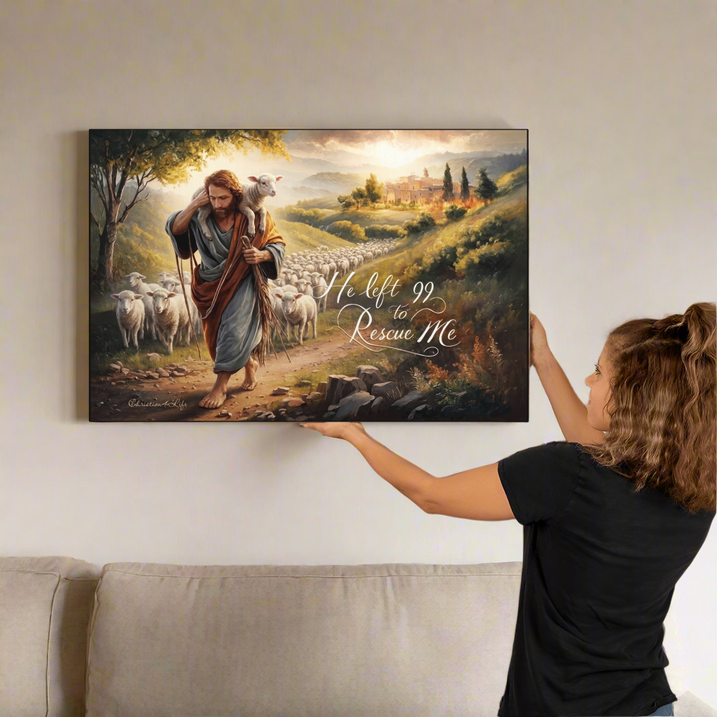 "He Left 99 To Rescue Me" Gallery Wrapped Christian Wall Art Canvas