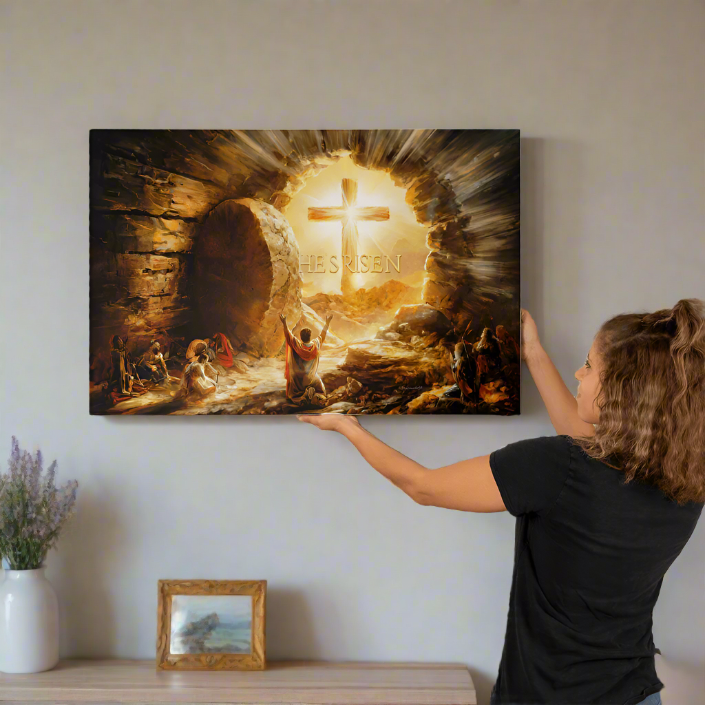He Is Risen - Gallery Wrapped Canvas - Jesus Resurrection, Christian Easter Wall Art