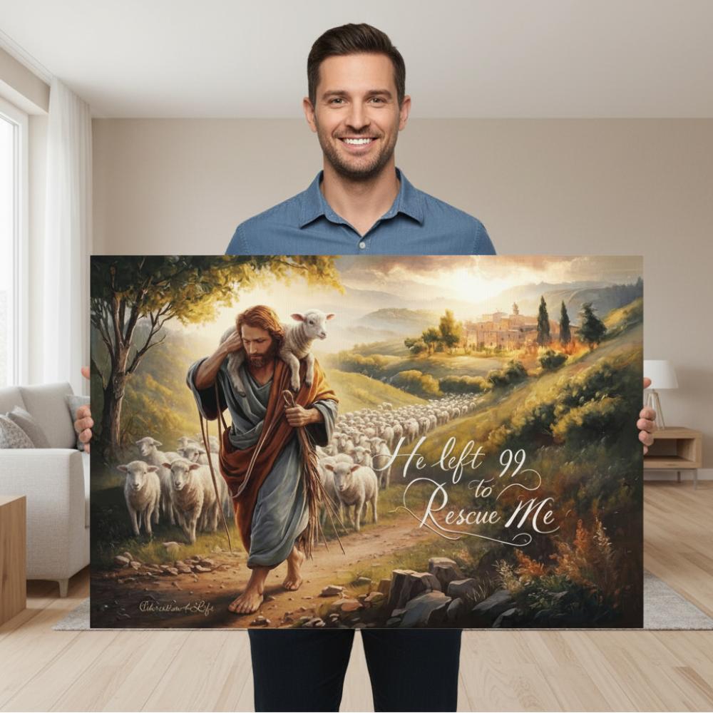 "He Left 99 To Rescue Me" Gallery Wrapped Christian Wall Art Canvas
