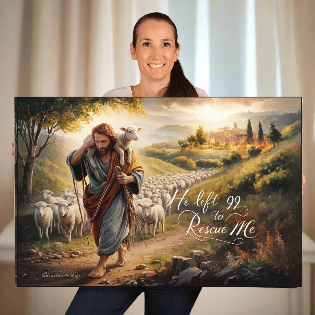 "He Left 99 To Rescue Me" Gallery Wrapped Christian Wall Art Canvas