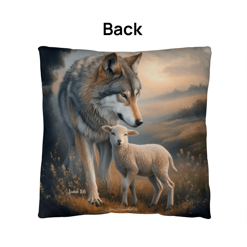 Wolf and Sheep Bible Verse Spun Polyester Square Pillowcase (multiple sizes)