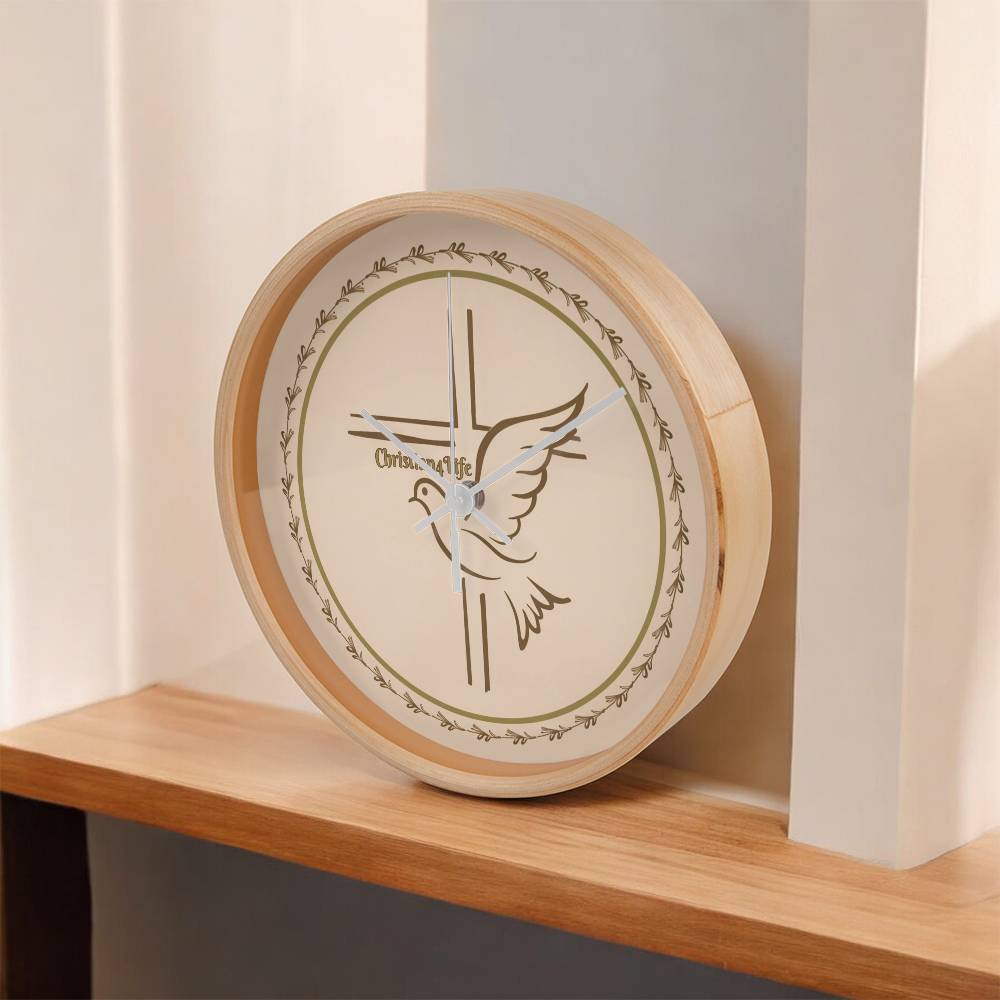 Christian4Life Cross and Dove Christian Wooden Frame Clock