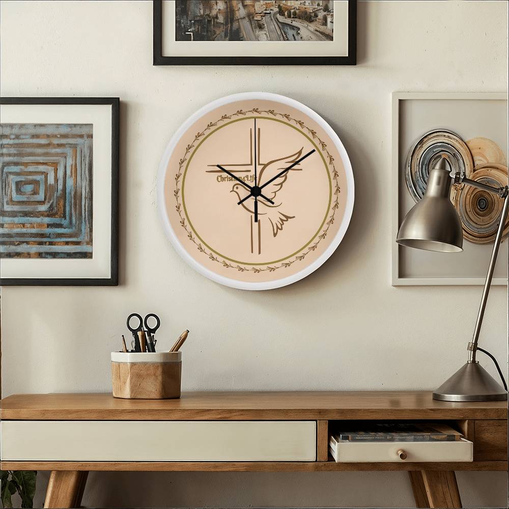Christian4Life Cross and Dove Christian Wooden Frame Clock