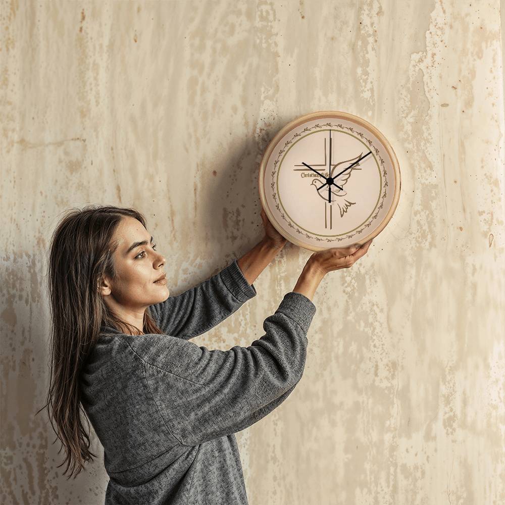 Christian4Life Cross and Dove Christian Wooden Frame Clock