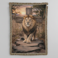 Lion of Judah and Cross Christian Heirloom Woven Blanket, Tapestry Throw Christian Blanket