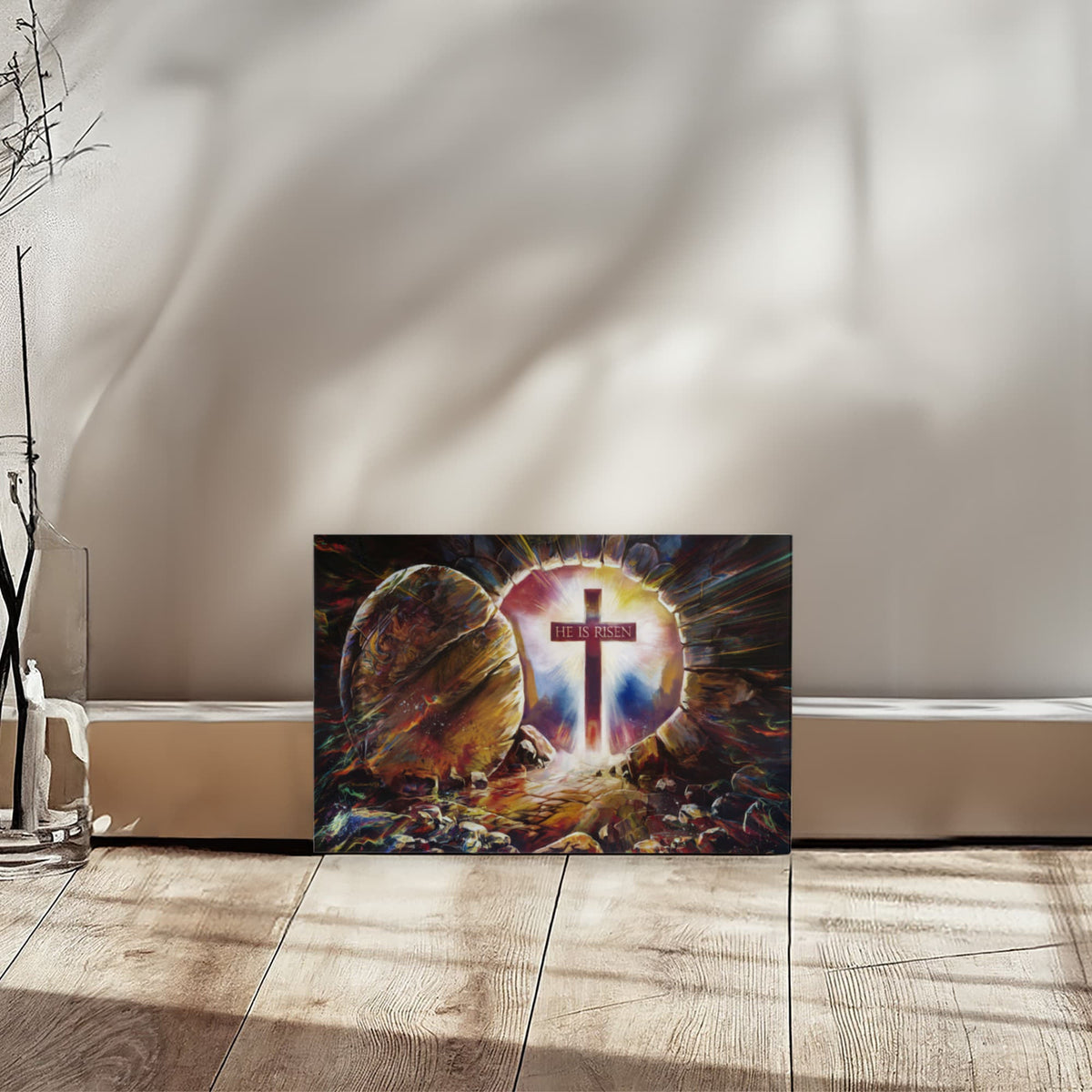 Colorful "He is Risen" Gallery Wrapped Canvas - Jesus Resurrection, Christian Easter Wall Art