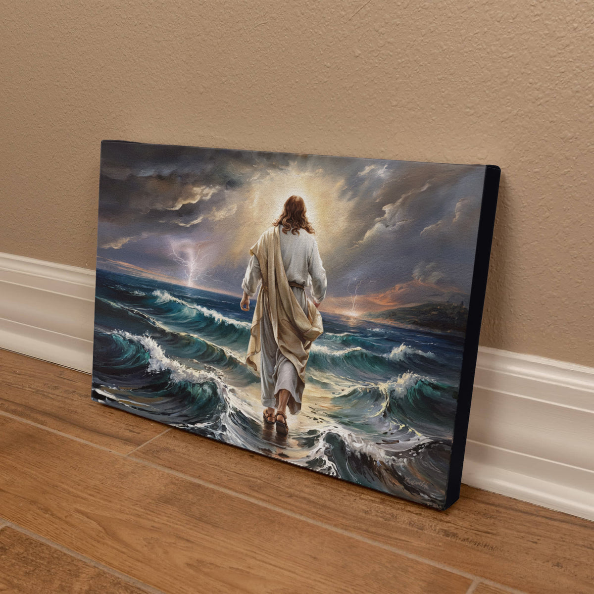 Jesus walking on water gallery-wrapped canvas, Christian Wall Art