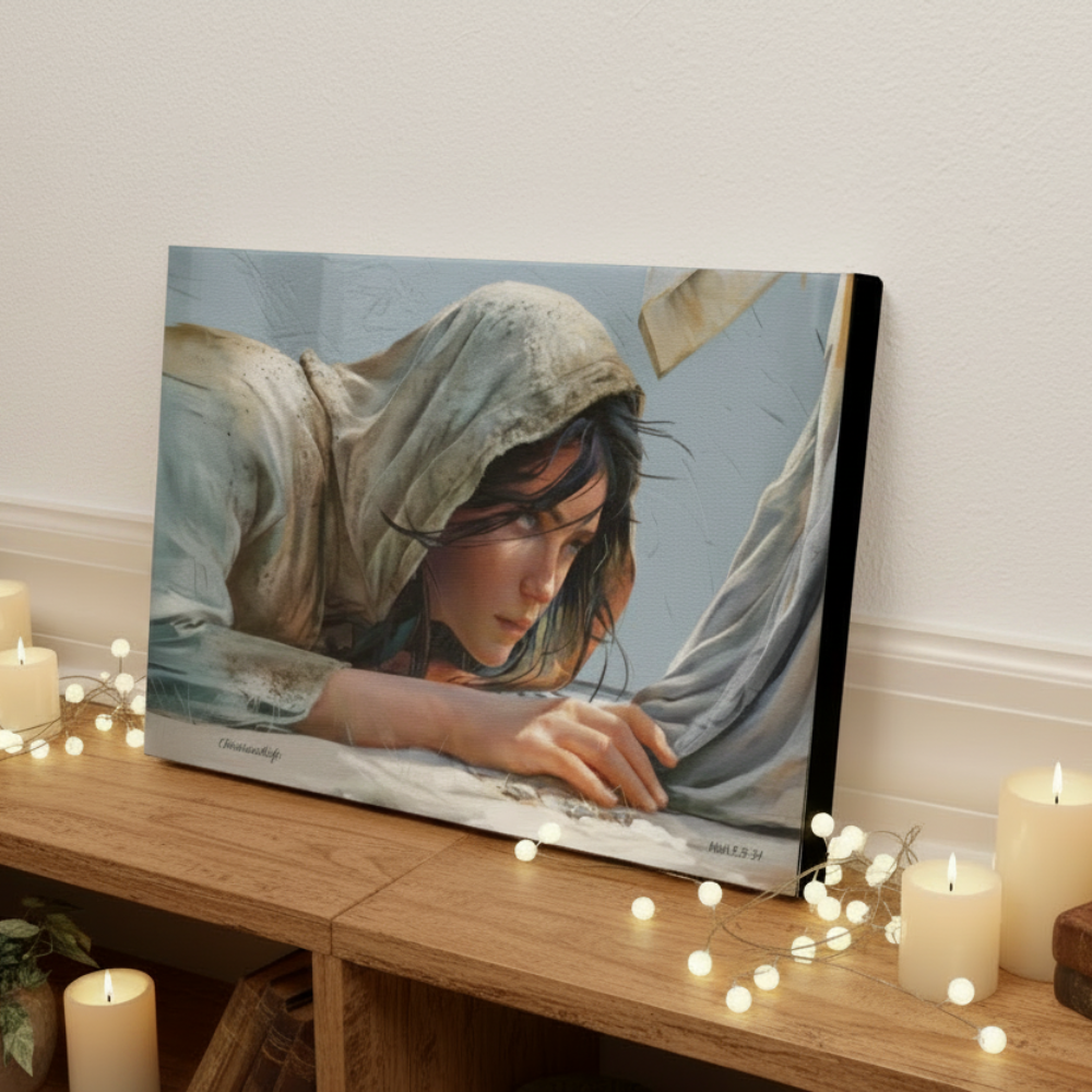 Woman Reaching to Touch the Hem of Jesus' Garment - Christian Gallery Wrapped Canvas Art Print