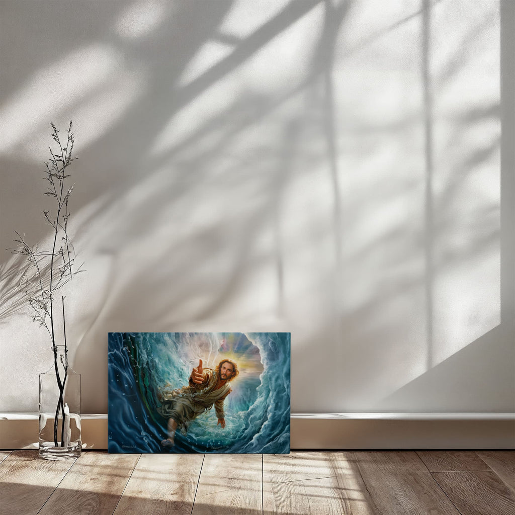 Jesus Reaches Down to Rescue and Lift You Out of the Water - Christian Gallery Wrapped Canvas Wall Art Print