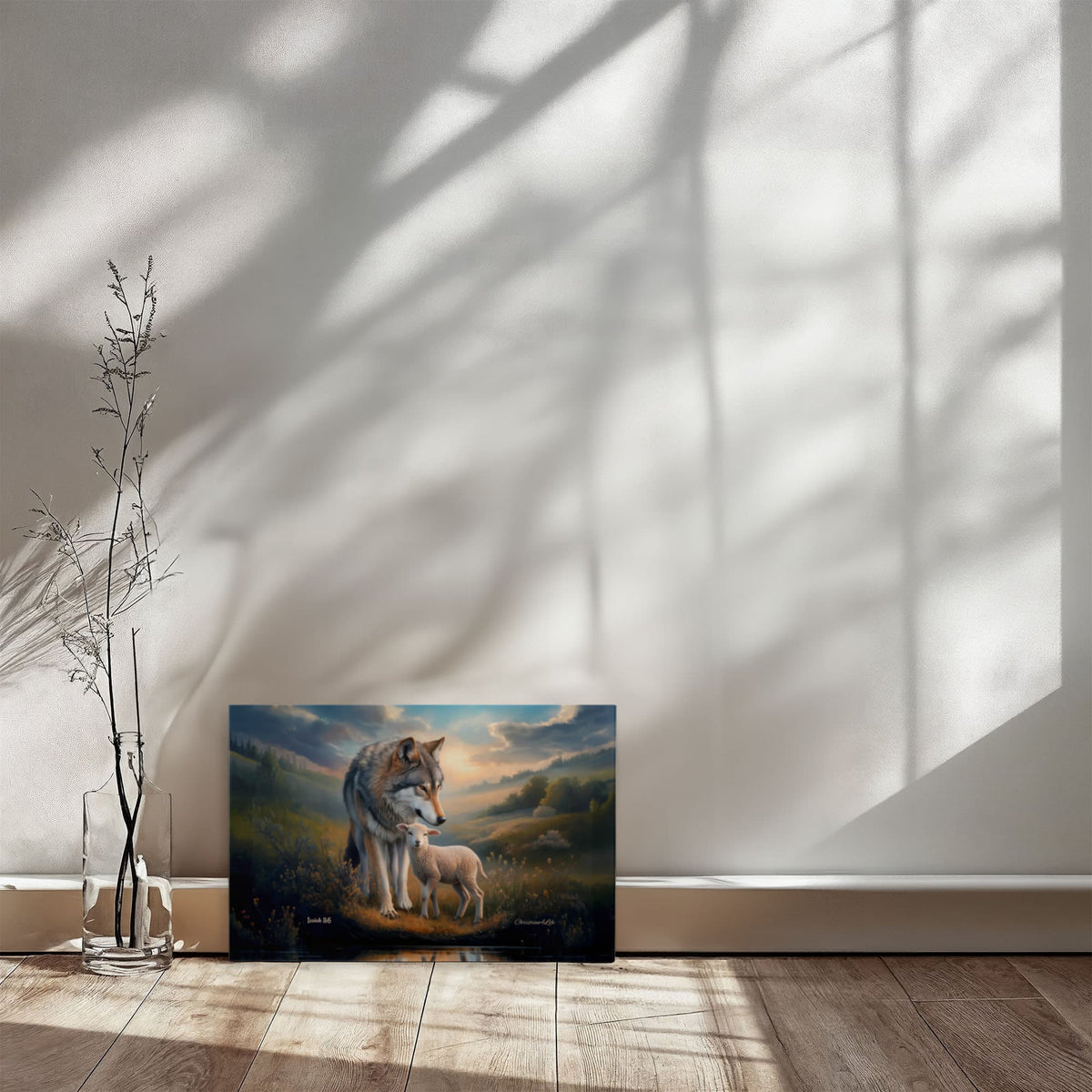 Wolf and Lamb Reflection, Christian Wall Art, Gallery Wrapped Canvas, Isaiah 11:6
