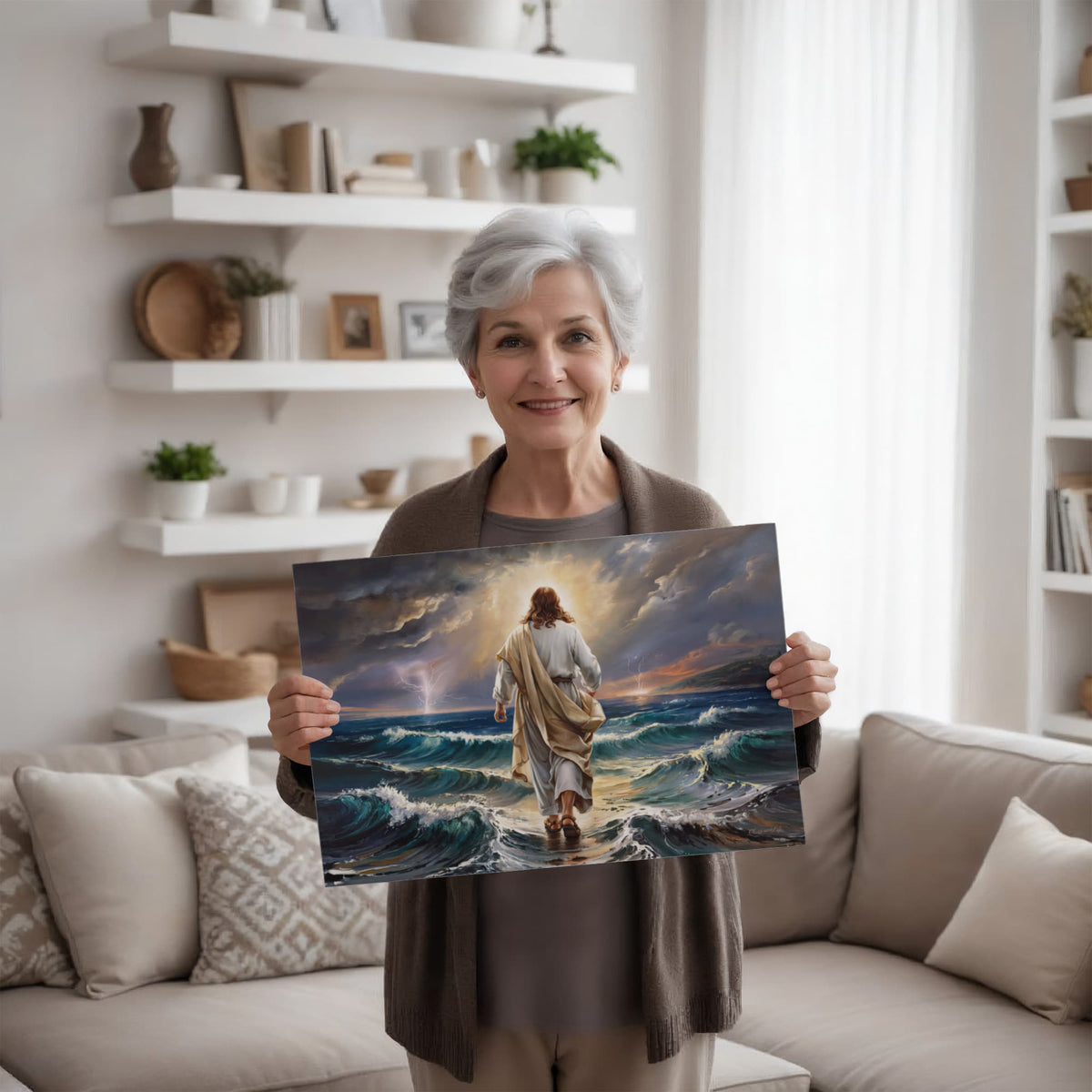 Jesus walking on water gallery-wrapped canvas, Christian Wall Art