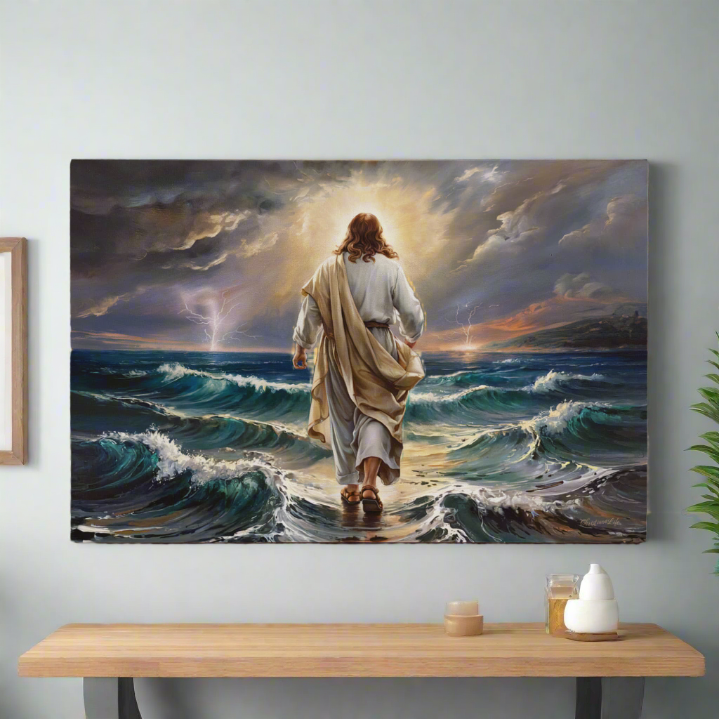 Jesus walking on water gallery-wrapped canvas, Christian Wall Art