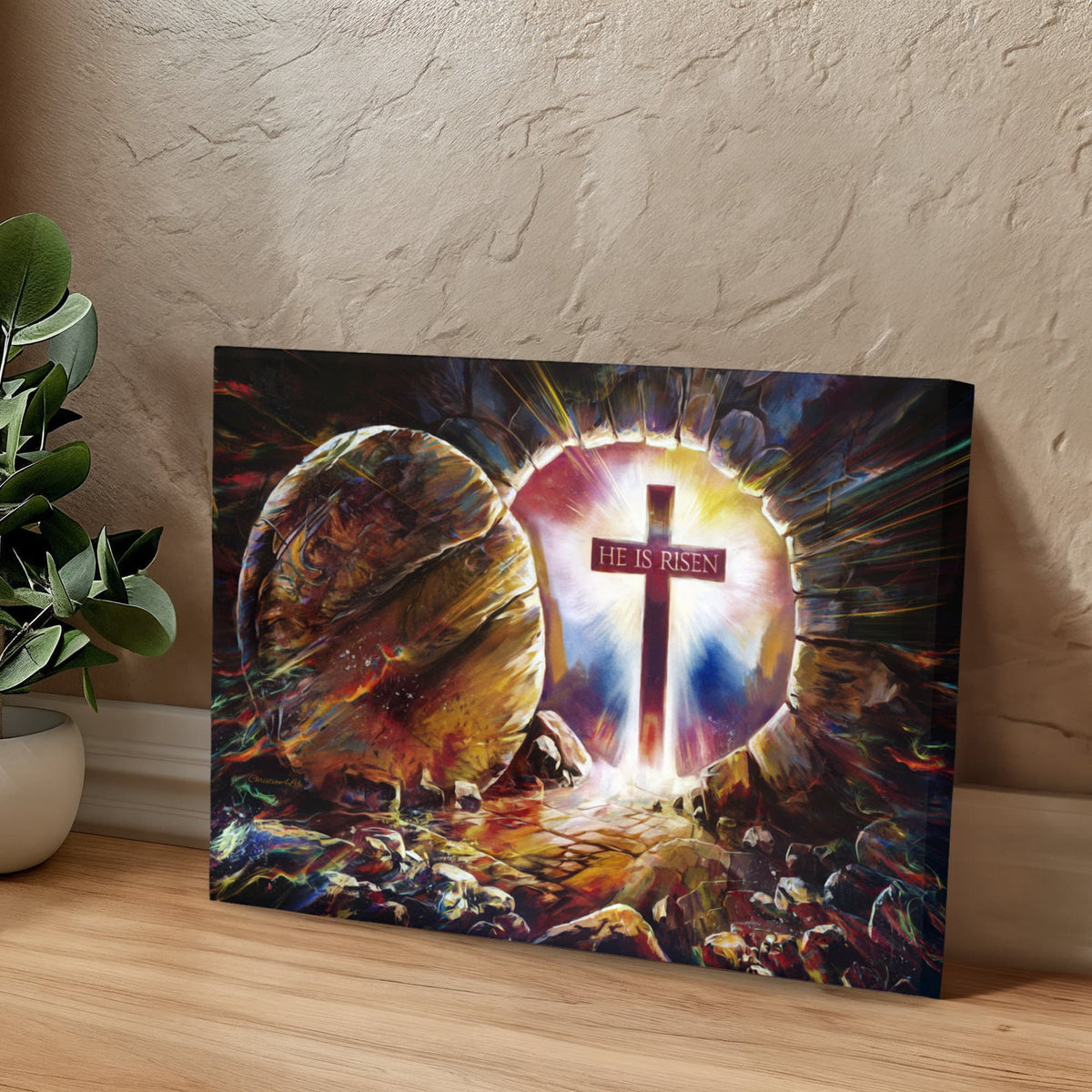 Colorful "He is Risen" Gallery Wrapped Canvas - Jesus Resurrection, Christian Easter Wall Art