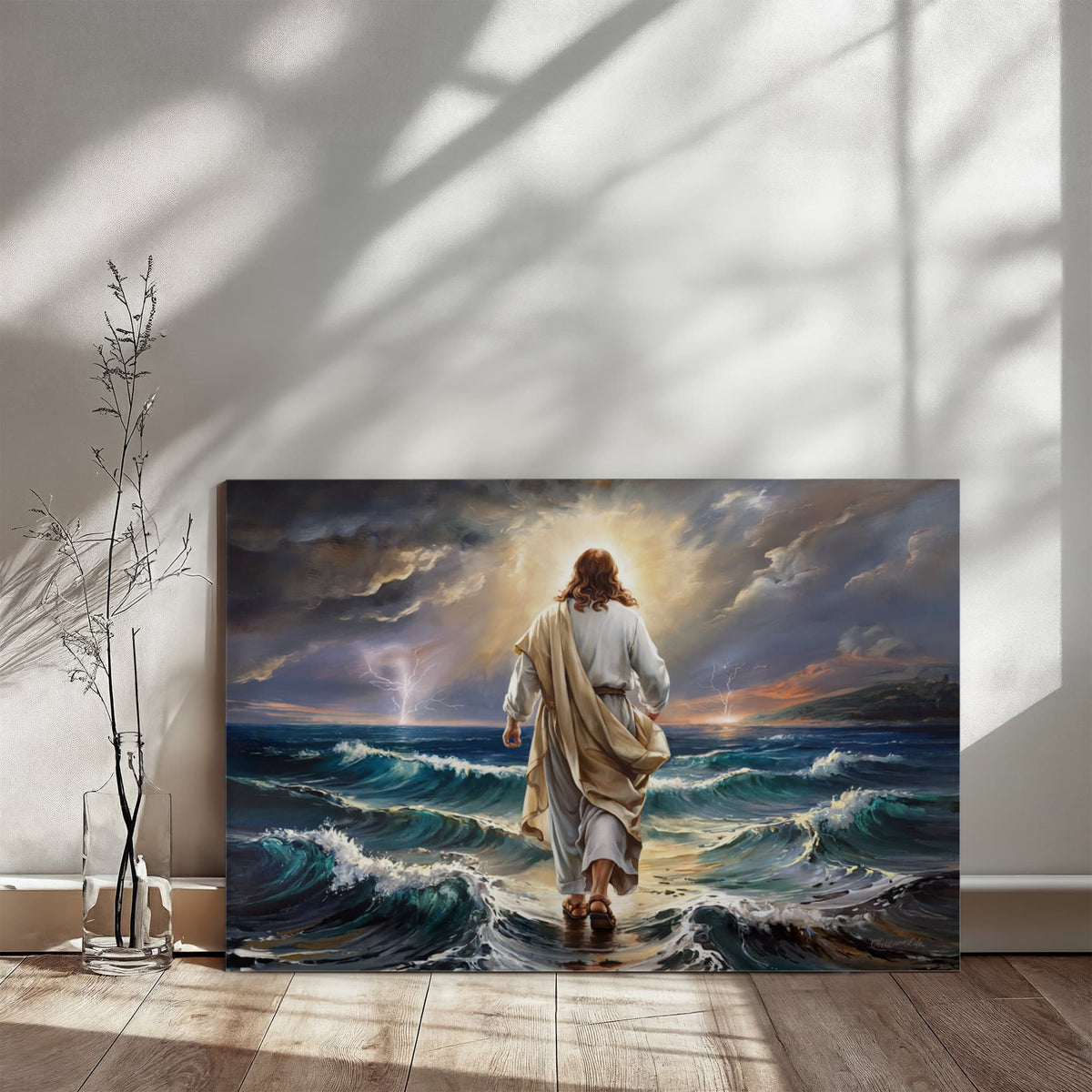 Jesus walking on water gallery-wrapped canvas, Christian Wall Art