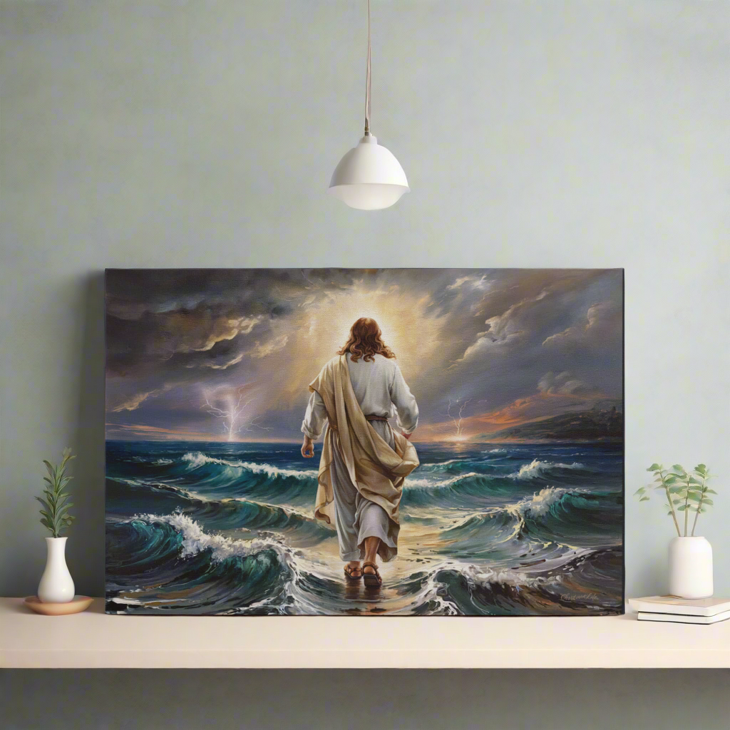 Jesus walking on water gallery-wrapped canvas, Christian Wall Art