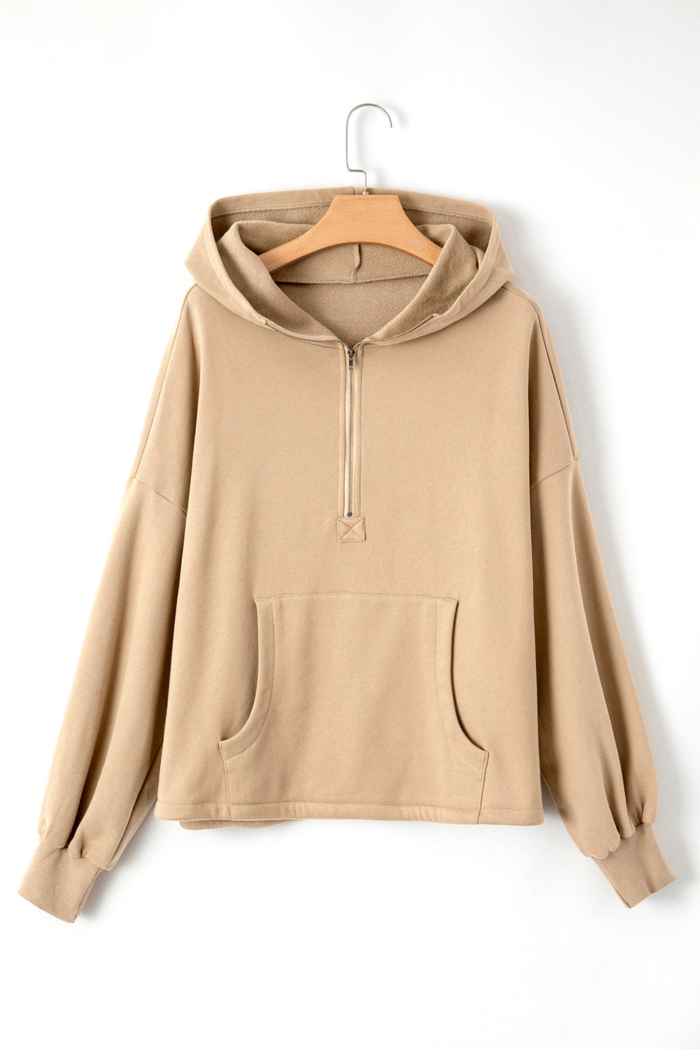 Orange Half Zipper Kangaroo Pockets Drop Shoulder Hoodie