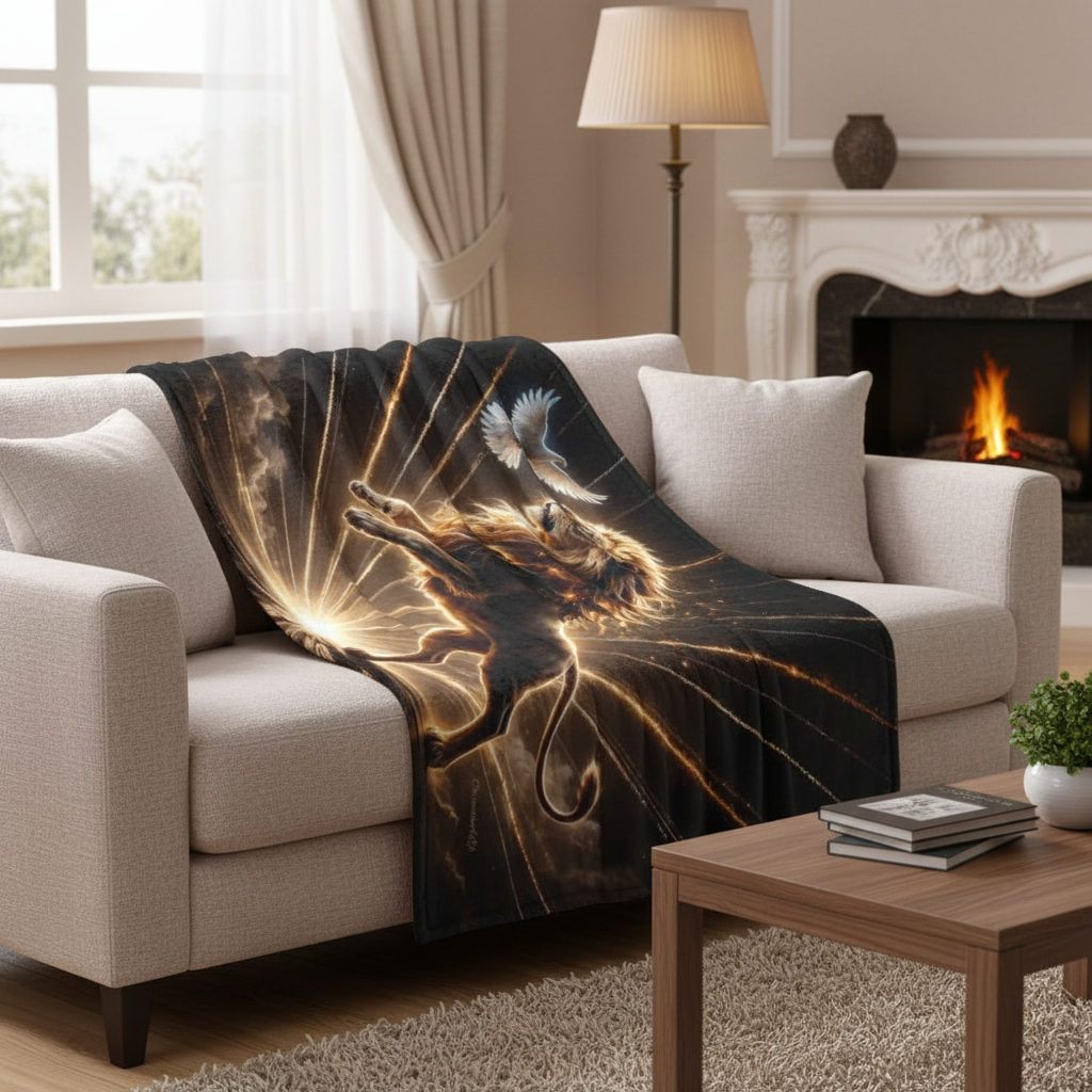 Lion of Judah and Holy Spirit with Golden Rays -Ultra Soft Micro Fleece Blanket (multiple sizes)