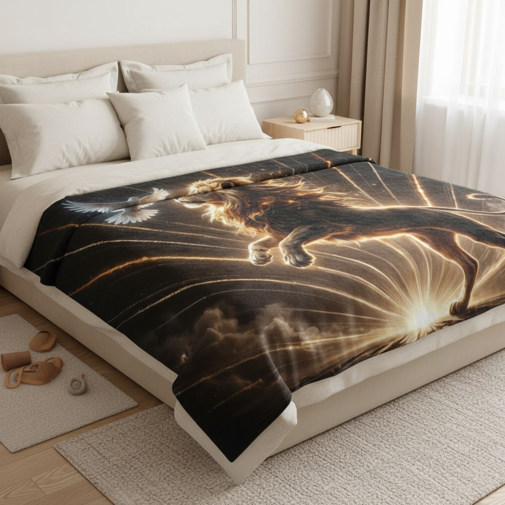 Lion of Judah and Holy Spirit with Golden Rays -Ultra Soft Micro Fleece Blanket (multiple sizes)