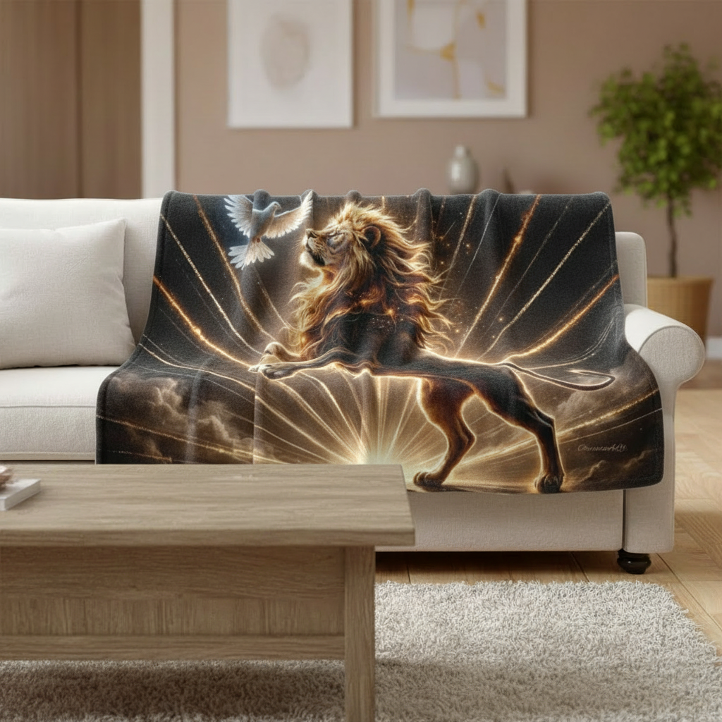 Lion of Judah and Holy Spirit with Golden Rays -Ultra Soft Micro Fleece Blanket (multiple sizes)